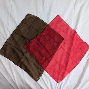 lot of 2 100% silk hand rolled vintage brown red 17" x 15-16" lightweight 60s